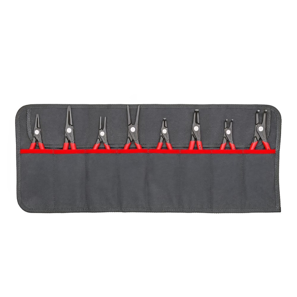 8 darabos KNIPEX 00 19 58 V02 precíziós seegergyűrű-fogó készlet, fekete/piros/ezüst, professzionális készlet belső és külső seegergyűrűkhöz