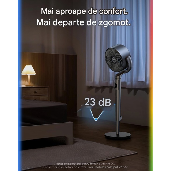 Padlóventilátor, Dreo Ultra, csendes 20 dB, mindenirányú oszcilláció 120° + 120°, hatótávolság 26 m, légáramlás 1200 m³/h, turbó légkeringető, magasság 102 cm, 3 üzemmód, 8 sebességfokozat, 7 napos szállítás