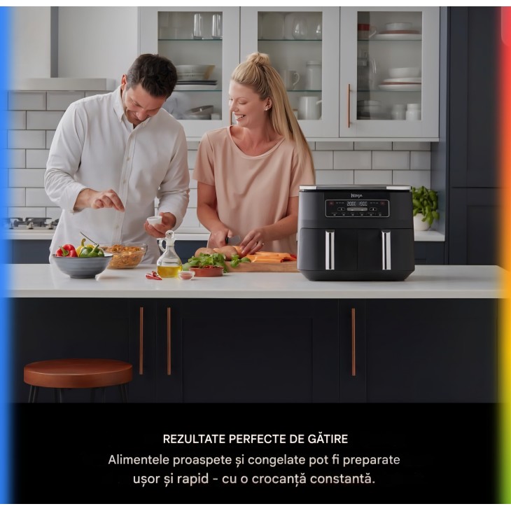 Ninja AF300EU kétzónás forrólevegős fritőz, 2470 W, 7,6 literes űrtartalom, 2 független rekesz, 6 főzési funkció, akár 65%-os energiamegtakarítás, fekete/szürke, szállítási idő 7-8 nap