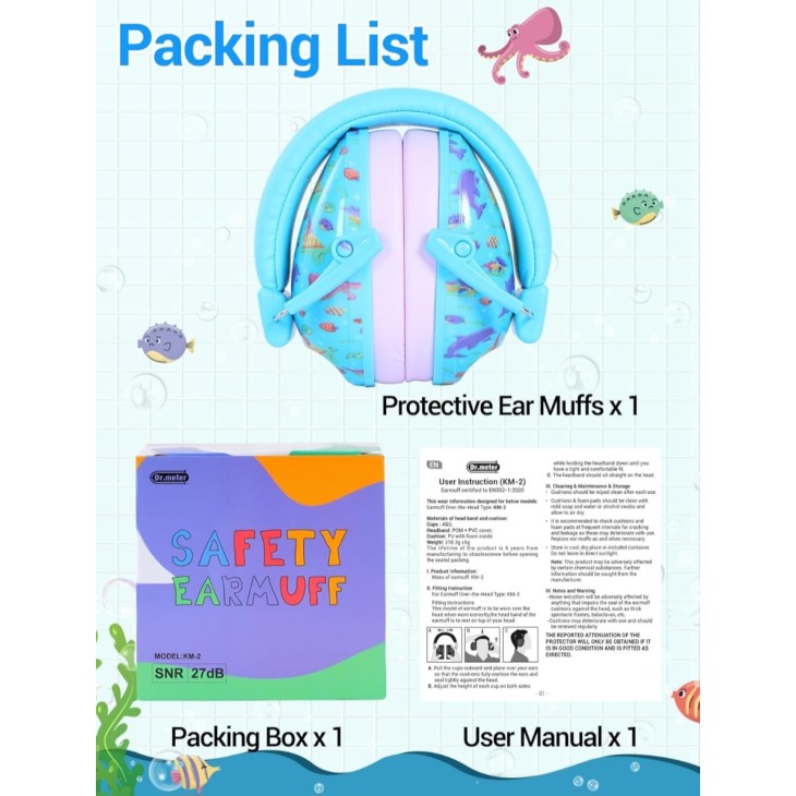 Dr.meter gyermek füldugók, passzív hallásvédelem SNR 27dB, ergonomikus kialakítás, iskolába, alváshoz, tanuláshoz, autizmushoz, hangszerekhez, Kék Óceán, szállítási idő 7-8 nap