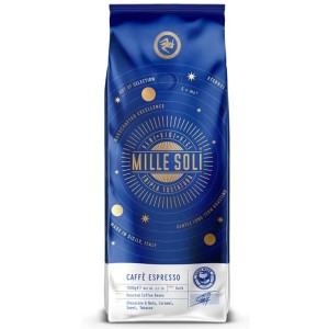 MilleSoli Caffè Espresso kávébab 1 kg, hagyományos háromszoros pörkölésű, tökéletes krémmel, alacsony savtartalommal, automata eszpresszógépekhez és portafilterekhez