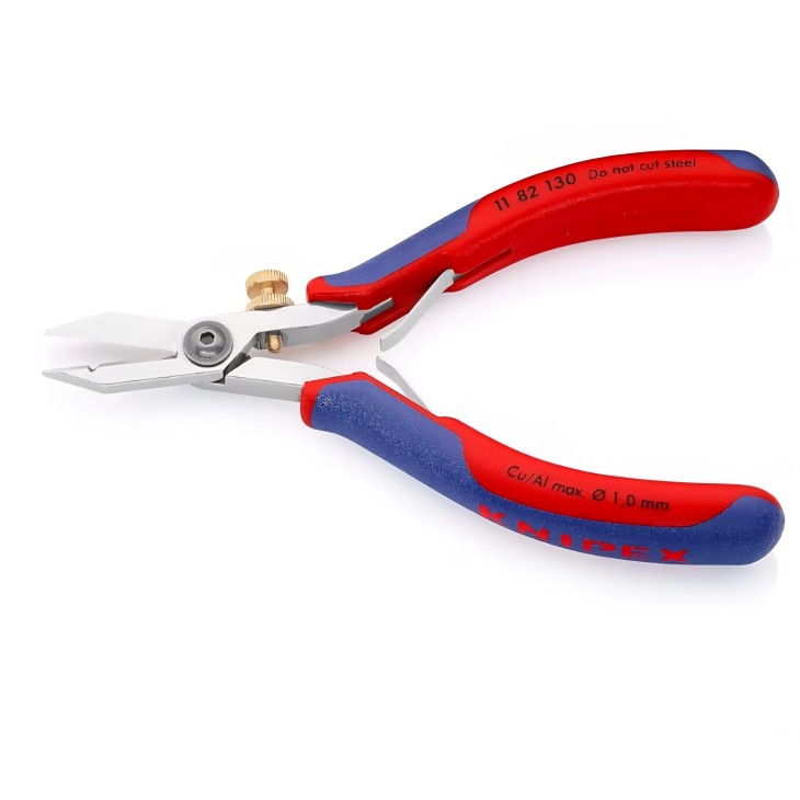 Professzionális olló elektronikus kábelek csupaszításához, Knipex 11 82 130, 140 mm, finom vezetékek precíz vágása, többkomponensű nyél, precíziósan edzett acél, eredeti német gyártmány