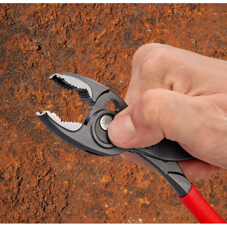 Professzionális fogó elülső és oldalsó markolattal, Knipex TwinGrip 82 01 200, 200 mm, kopott csavarokon is jól tapad, edzett fogak, csúszásgátló markolat, edzett acél, eredeti német gyártmány