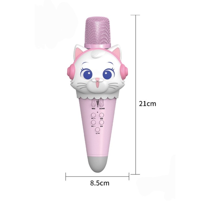 Gyermek karaoke mikrofon, Sinder S610, beépített hangszóró, aranyos macska modell, rózsaszín