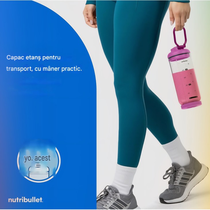 NutriBullet Flex hordozható turmixgép 590 ml, USB-C, jégzúzóval, levehető pengével, elvitelre alkalmas fedéllel, BPA-mentes, NBP013VT, lila