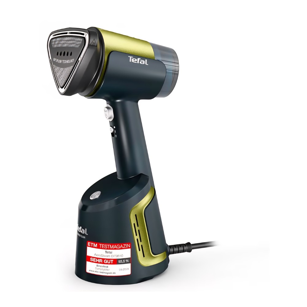 Tefal Aero Steam függőleges gőzölős vasaló, 1400 W, kerámia vasalótalp, 20 g/perc gőzteljesítmény, 3 üzemmód, turbó szívófunkció, kivehető 100 ml-es tartály, gyors eredmény gyűrődésmentesen, ruhákhoz és textíliákhoz, kék/zöld