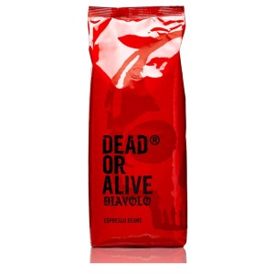DEAD OR ALIVE Diavolo kávébabok 1 kg, Extra Sötét Espresso, 100% Robusta, rendkívül erős, alacsony savtartalmú, stabil crema, Napoli pörkölésű
