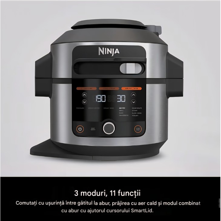 Ninja Foodi SmartLid OL550EU Multifunkciós főző, 11 program, 6L, Kukoricafőző, Légkeveréses fritőz, Lassú főző, Grill, Sütés, Kombinált gőzölés funkció, 1460W, Rozsdamentes acél, szállítási idő 7-8 nap