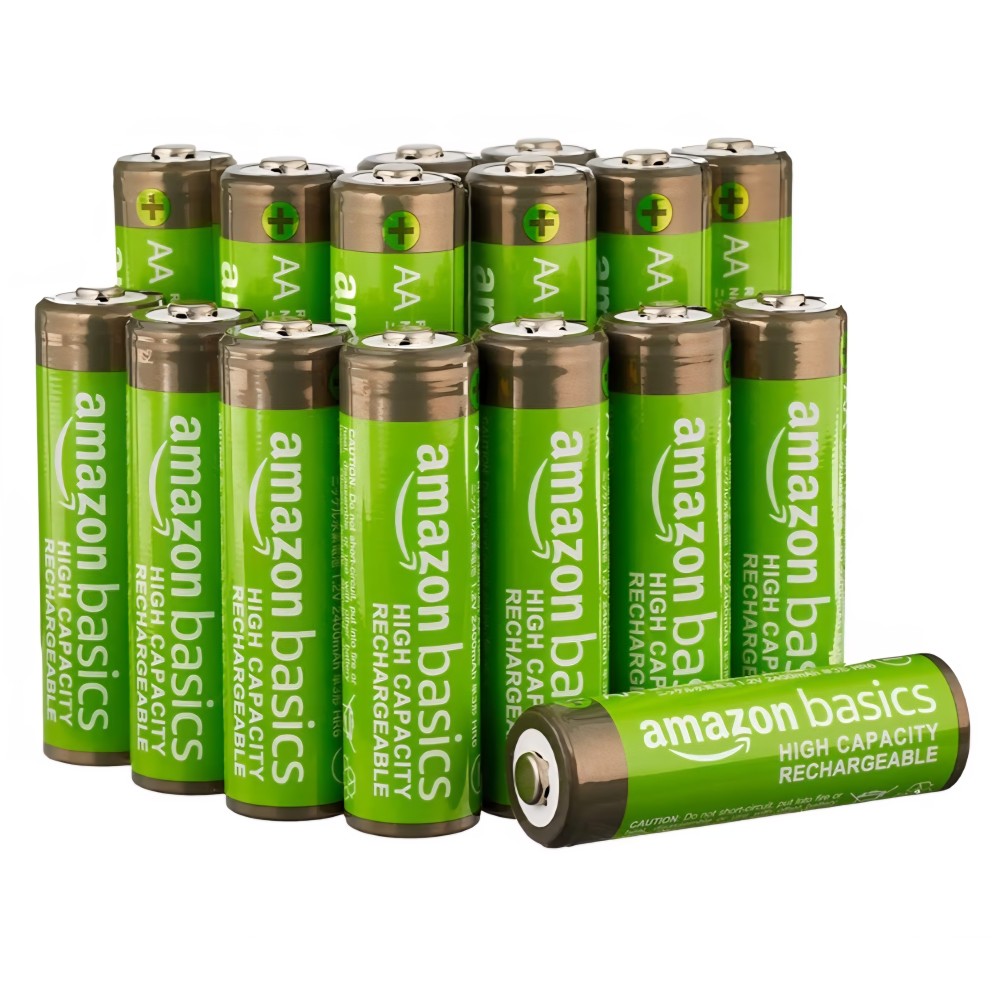 Amazon Basics AA újratölthető elemkészlet, 16 darabos, NiMH, 2400mAh, 1,2V, nagy kapacitású, akár 400 töltési ciklus, előre töltött, univerzális használatra