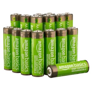 Amazon Basics AA újratölthető elemkészlet, 16 darabos, NiMH, 2400mAh, 1,2V, nagy kapacitású, akár 400 töltési ciklus, előre töltött, univerzális használatra