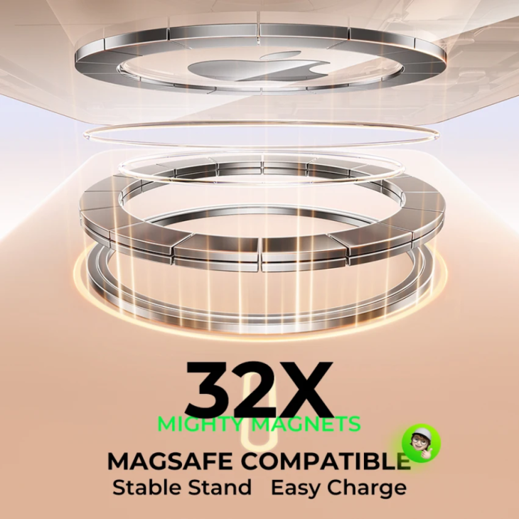 Mágneses külső akkumulátor, LISEN 102B, vezeték nélküli 15W, kábel 22.5W, kapacitás 10000mAh, beépített állvány, iPhone MagSafe kompatibilis