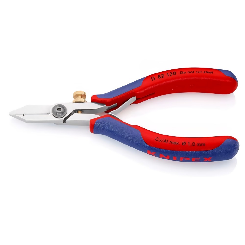 Professzionális olló elektronikus kábelek csupaszításához, Knipex 11 82 130, 140 mm, finom vezetékek precíz vágása, többkomponensű nyél, precíziósan edzett acél, eredeti német gyártmány