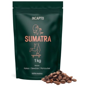 Incapto Specialty kávébabok 1 kg, Single Origin Sumatra Aceh Trenggiling, 100% Arabica eszpresszóhoz, 85 SCA pont, hagyományos pörkölés