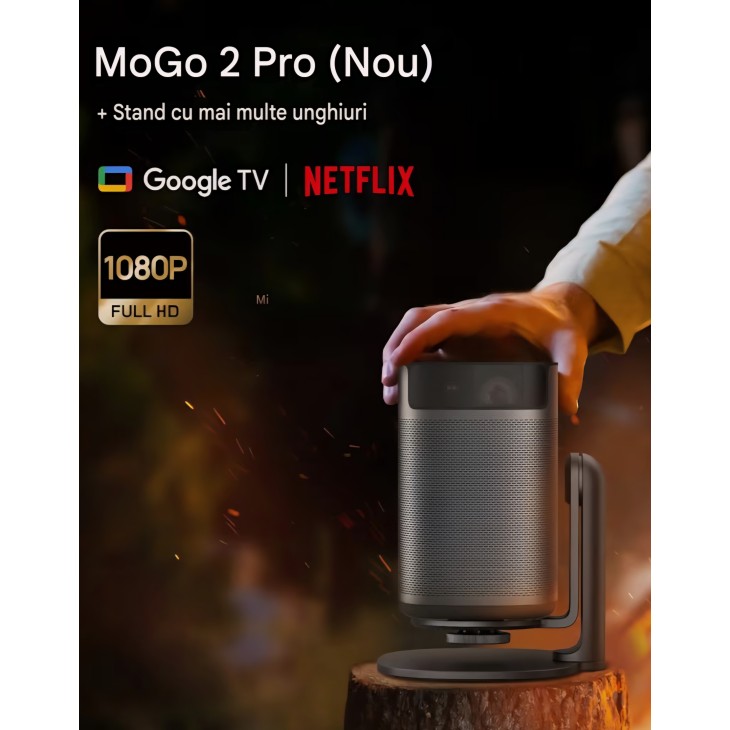 XGIMI MoGo 2 Pro (Új) hordozható videoprojektor, Full HD 1080p, 430 ISO lumen, Google TV, Netflix licenc, Dolby Audio 2 x 8 W, több szögből történő vetítés, mennyezeti vetítés, szállítás 7-9 nap