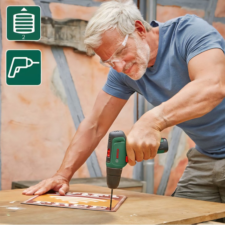 Fúró-csavarozó, Bosch Home & Garden EasyDrill 1200 12 V, 2.0 Ah akkumulátor, fúrókészlet, csavarhúzók, puha táska, zöld