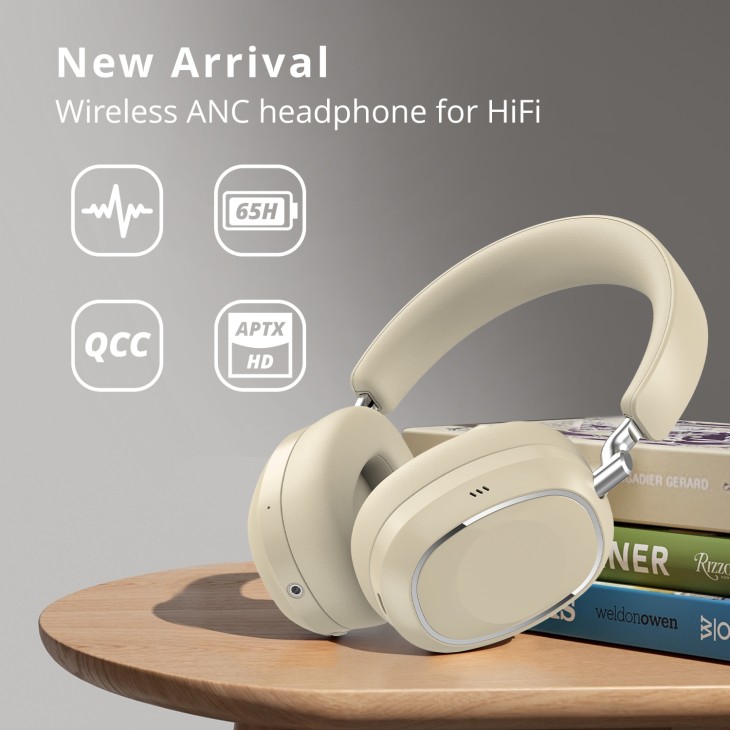 Vezeték nélküli, fülre helyezhető fejhallgató, TEELINE M32, Bluetooth 5.4 adaptív ANC, tiszta mélyhang, 65 órás akkumulátor-élettartam, bézs szín