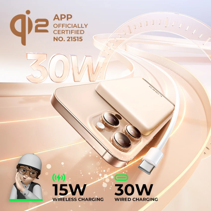 Mágneses külső akkumulátor, LISEN 102B, vezeték nélküli 15W, kábel 22.5W, kapacitás 10000mAh, beépített állvány, iPhone MagSafe kompatibilis