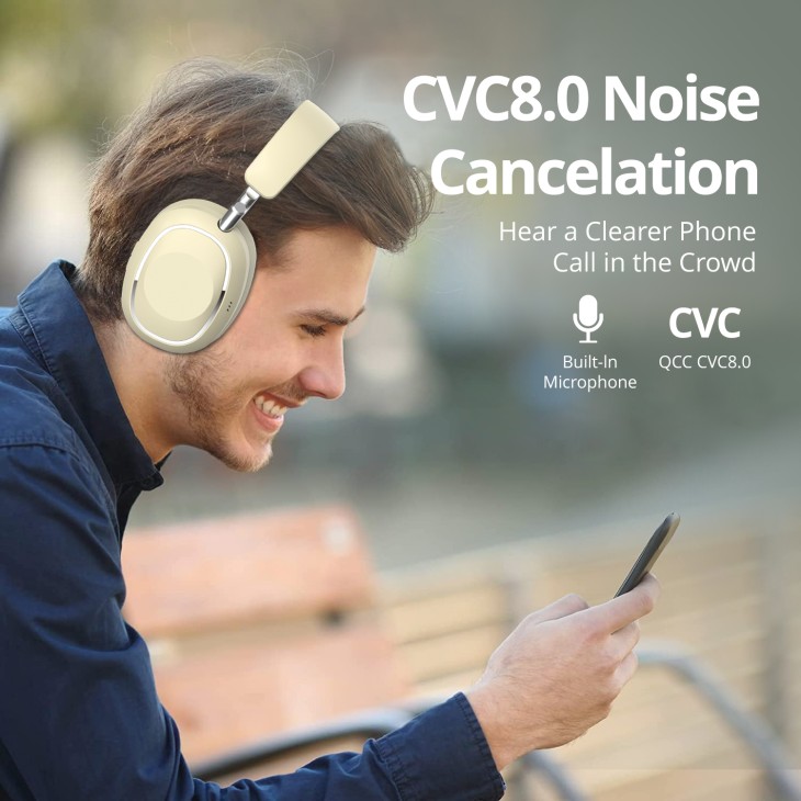 Vezeték nélküli, fülre helyezhető fejhallgató, TEELINE M32, Bluetooth 5.4 adaptív ANC, tiszta mélyhang, 65 órás akkumulátor-élettartam, bézs szín