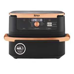 Ninja Foodi FlexDrawer Dual Zone AF500EUCP forrólevegős fritőz, 10,4 l űrtartalom, dupla zónás rekeszek kivehető elválasztóval, tapadásmentes bevonat, mosogatógépben mosható kosár, 7 funkció 1-ben, fekete és réz, szállítási idő 7-8 nap