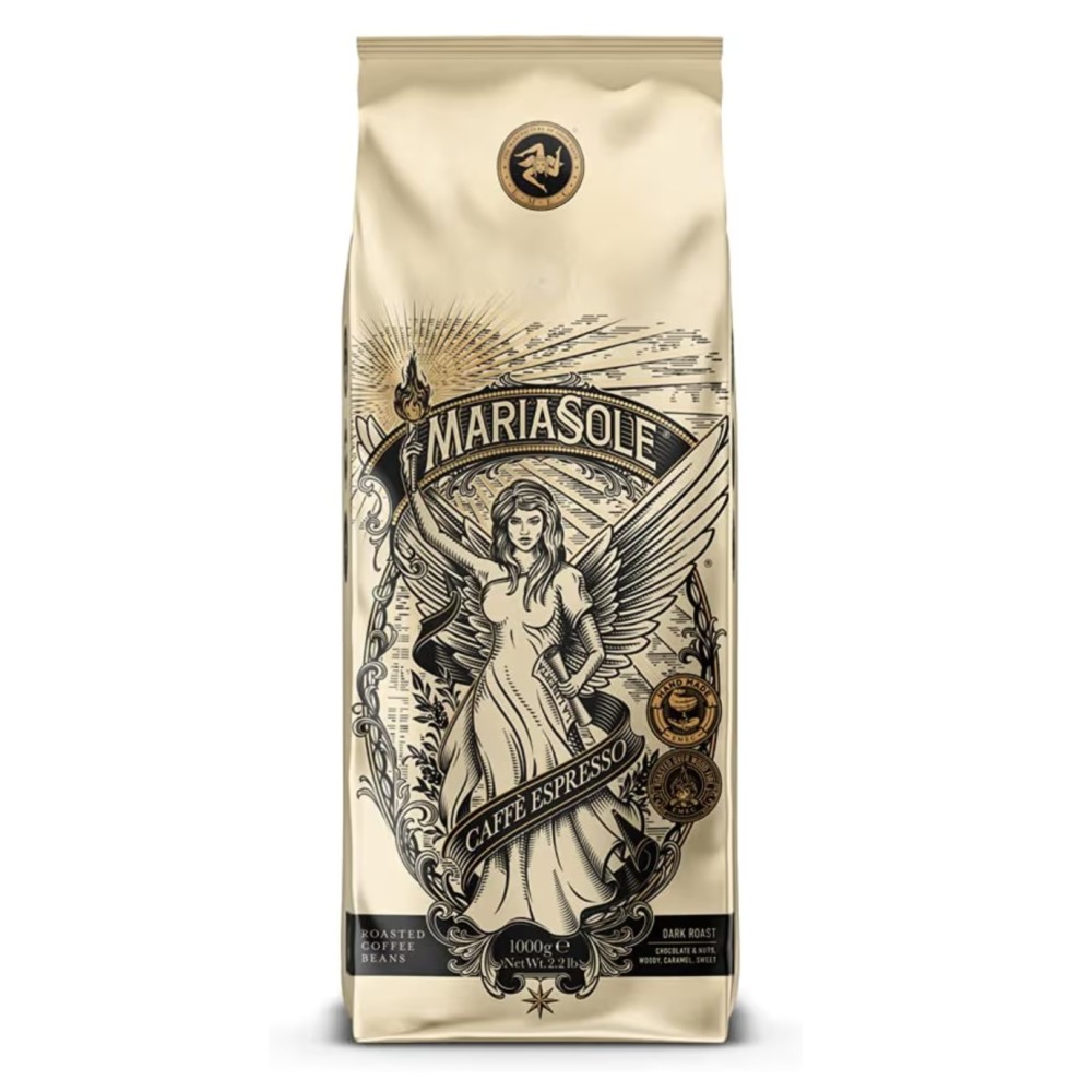 Mariasole Caffè Espresso kávébab 1 kg, hagyományos fatüzelésű pörkölés Szicíliában, prémium, eszpresszóhoz, automata kávéfőzőkkel és portafilterekkel kompatibilis