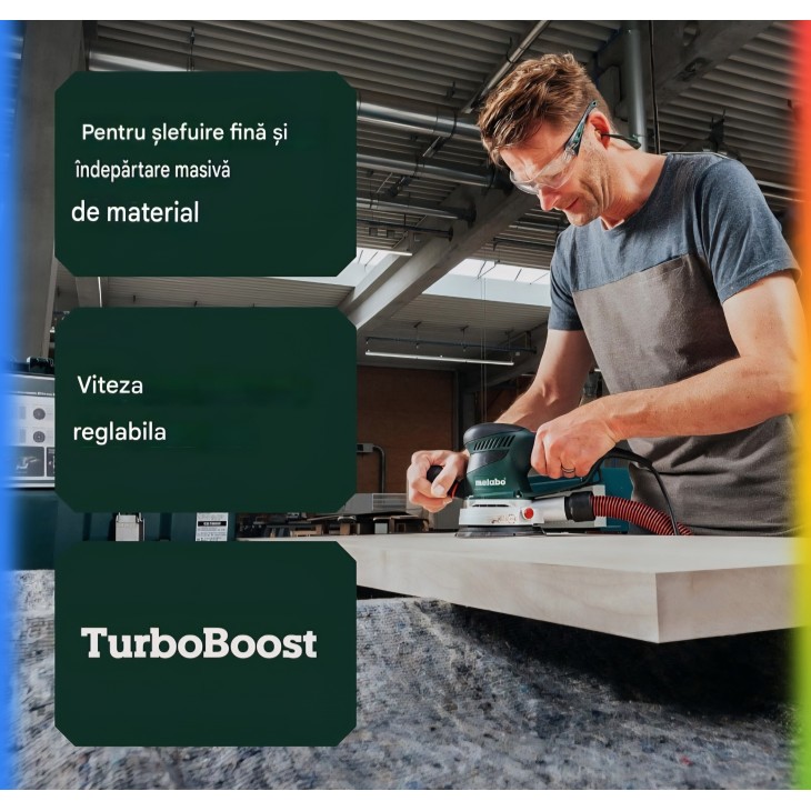 Metabo SXE 450 TurboTec 600129000 350W excentercsiszoló, Duo állítható excenter, TurboBoost, változtatható sebesség, 150 mm-es talp, 4 m kábel
