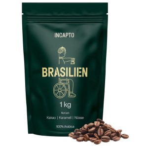 Incapto Specialty kávébabok 1 kg, Single Origin Brazil Minas Gerais, 100% Arabica eszpresszóhoz, 84 SCA pont, hagyományos pörköléssel