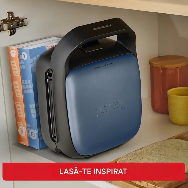 Tefal Snack Collection SW8674F0 szendvics- és gofrisütő, 700W, 2 db kivehető tányérkészlettel, tapadásmentes bevonattal, helytakarékos, receptkönyvekkel, szállítás 7-8 nap, fekete/kék