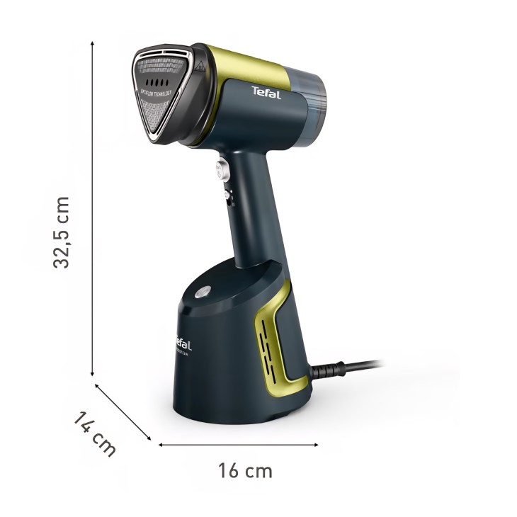 Tefal Aero Steam függőleges gőzölős vasaló, 1400 W, kerámia vasalótalp, 20 g/perc gőzteljesítmény, 3 üzemmód, turbó szívófunkció, kivehető 100 ml-es tartály, gyors eredmény gyűrődésmentesen, ruhákhoz és textíliákhoz, kék/zöld
