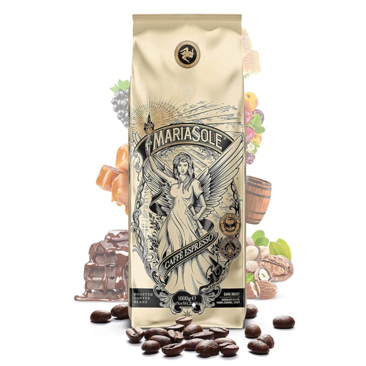 Mariasole Caffè Espresso kávébab 1 kg, hagyományos fatüzelésű pörkölés Szicíliában, prémium, eszpresszóhoz, automata kávéfőzőkkel és portafilterekkel kompatibilis