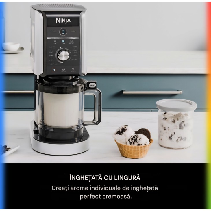 Ninja CREAMi Deluxe NC502EU fagylalt- és hidegital-készítő, 2 tartállyal, 10 funkcióval, fagylalthoz, gelatohoz, sorbethez, fagyasztott joghurthoz, turmixhoz, slushhoz és egyebekhez, 2 az 1-ben ízesítés, ezüst, szállítási idő 7-8 nap