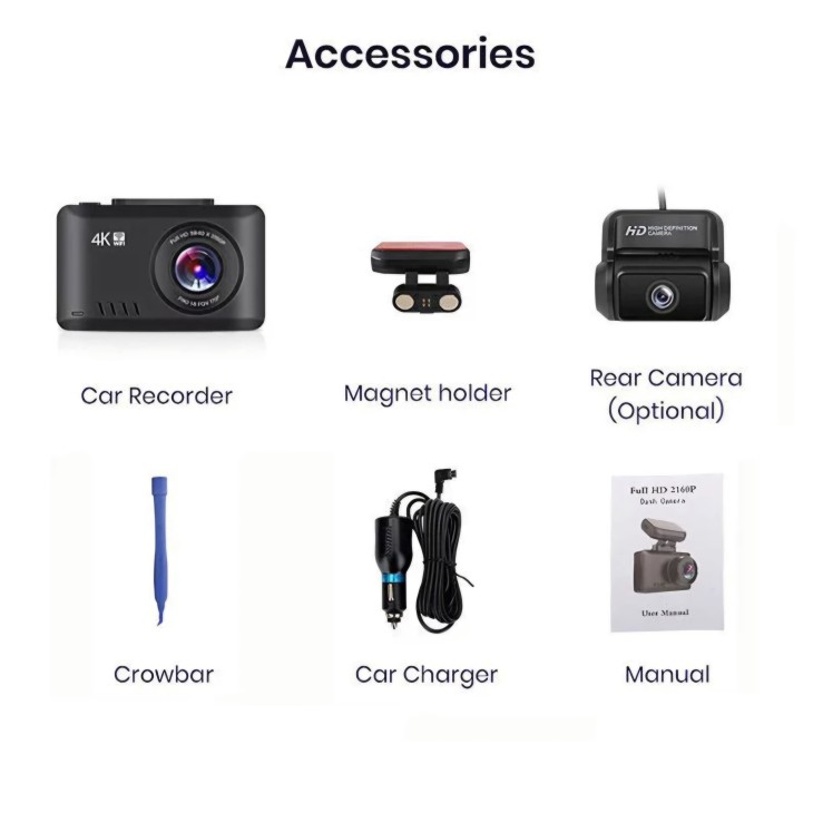 Ultrakompakt autókamera, EGO S16, 2,45 hüvelykes kijelző, 4K felbontás, 1080p hátsó kameramodul, GPS, éjjellátó, Wi-Fi