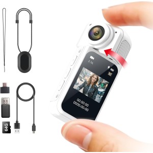 Ultrakompakt sport akciókamera, Anytek S70, 2,7K videó felbontás, széles lencse, mágneses csatlakozó, 64 Gb memória, fehér