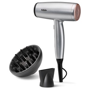Hajszárító, BaByliss Cosmos D580DE, könnyű 2100 W, ionos Anti-Frizz technológia, 3 hőmérséklet-beállítás, 2 sebességfokozat, diffúzor tartozék, elegáns dizájn, ezüst, modell 2025