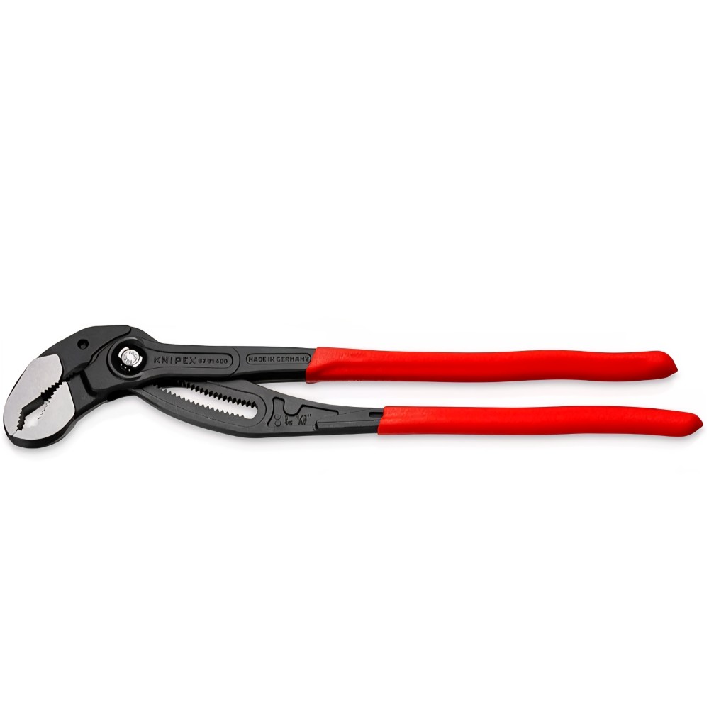 Professzionális vízpumpafogó, Knipex Cobra XL 87 01 400, 400 mm, gyorsbeállítás gombbal, 95 mm-es áteresztőképesség, edzett acél, eredeti Németország