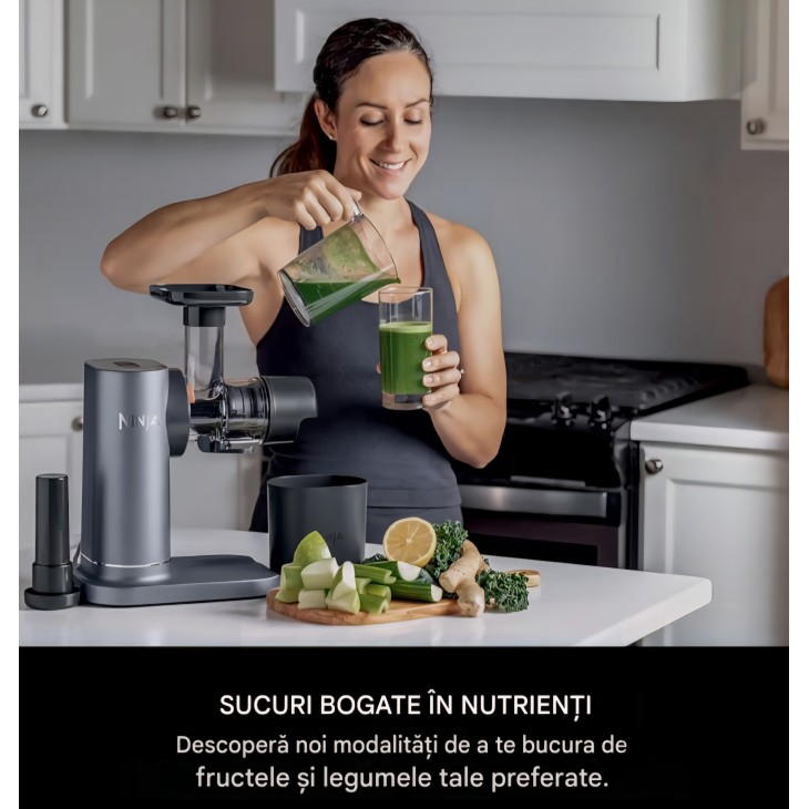 Ninja hidegen sajtoló gyümölcscentrifuga JC151EU, lassú gyümölcs- és zöldségfacsaró, 700 ml-es üveggel és 1,1 l-es péptartállyal, friss gyümölcslevekkel és wellness shot-okkal, szállítási idő 7-8 nap
