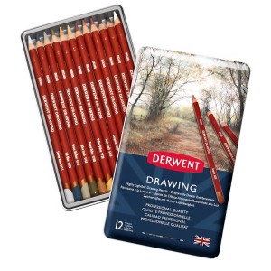 12 darabos Derwent Drawing professzionális színes ceruza készlet, prémium minőségű, intenzív színek, művészi rajzoláshoz és vázlatkészítéshez, többszínű