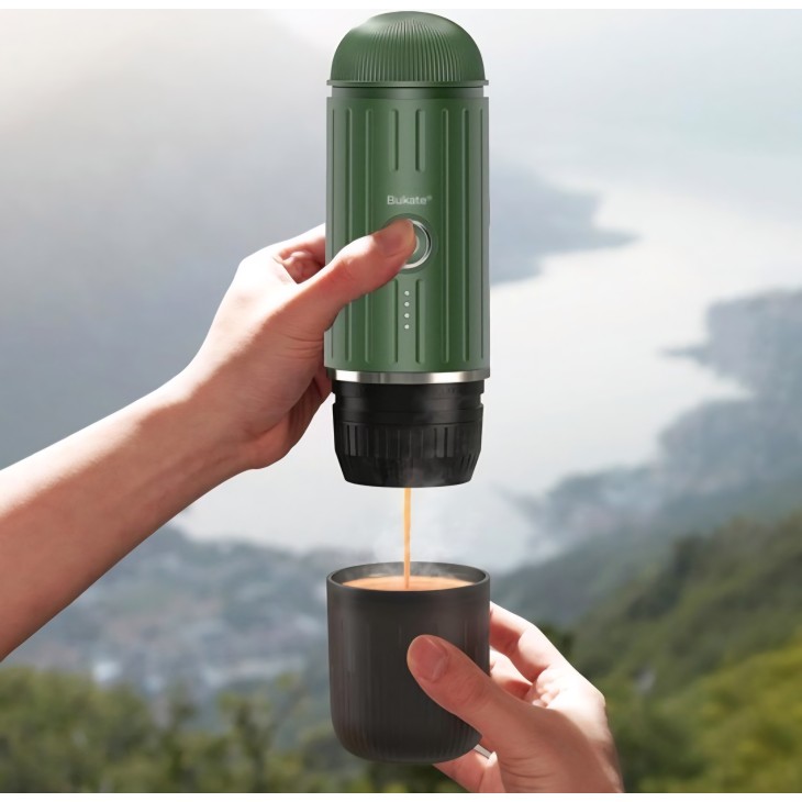 2 az 1-ben kézi és hordozható eszpresszófőző - Kávéfőző kapszulákhoz és őrölt kávéhoz - 19 bar, fűtési funkció, újratölthető akkumulátor - ideális utazáshoz, kempingezéshez és irodába