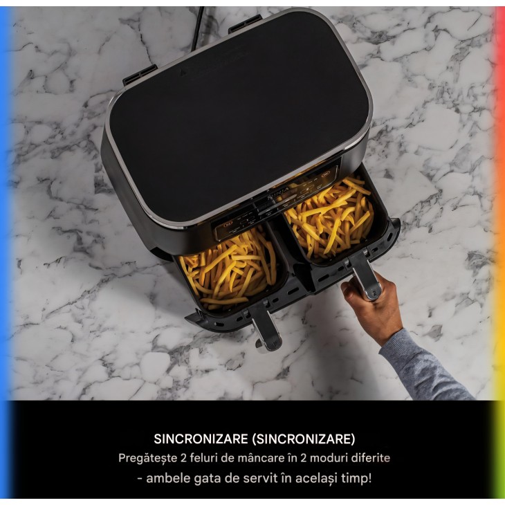 Ninja AF300EU kétzónás forrólevegős fritőz, 2470 W, 7,6 literes űrtartalom, 2 független rekesz, 6 főzési funkció, akár 65%-os energiamegtakarítás, fekete/szürke, szállítási idő 7-8 nap