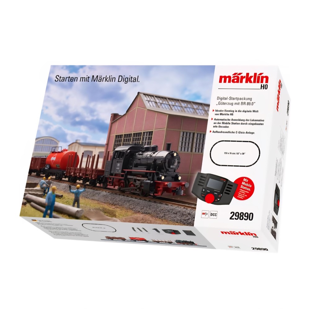 Märklin 29890 Digitális kezdőkészlet - Tehervonat BR 89.0 gőzmozdonysal, H0, mobilállomással