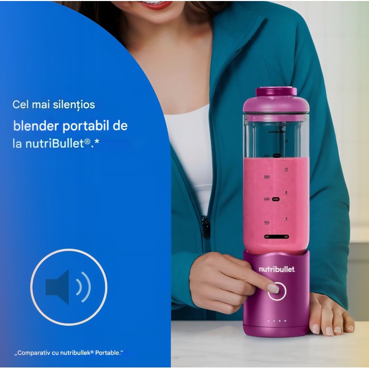 NutriBullet Flex hordozható turmixgép 590 ml, USB-C, jégzúzóval, levehető pengével, elvitelre alkalmas fedéllel, BPA-mentes, NBP013VT, lila