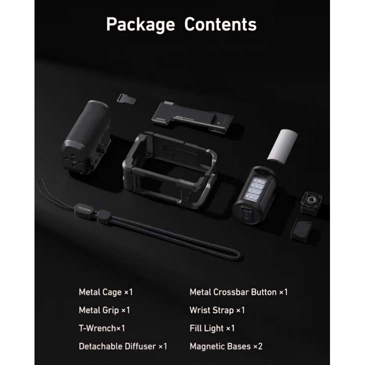 TELESIN készlet DJI Osmo Action 6 kamerához, védő fém tokkal, alumínium fogantyúval és mágneses RGB videolámpával, filmezéshez és vlogoláshoz szükséges kiegészítőkkel, szállítás 7-8 nap alatt