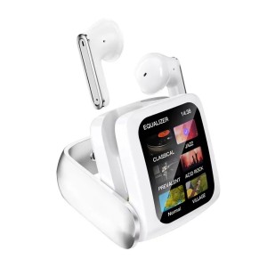 Vezeték nélküli fülbe helyezhető fejhallgató, Royaltenic T71, Bluetooth, színes kijelzős töltődoboz, fehér