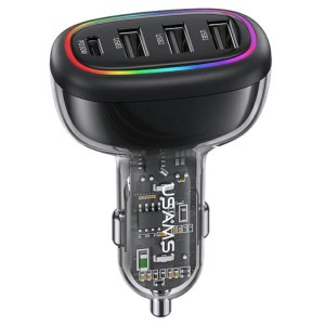USAMS CC169 autós töltő, 4 port, 120 W teljesítmény, átlátszó