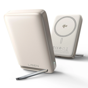 Mágneses külső akkumulátor, LISEN 102B, vezeték nélküli 15W, kábel 22.5W, kapacitás 10000mAh, beépített állvány, iPhone MagSafe kompatibilis