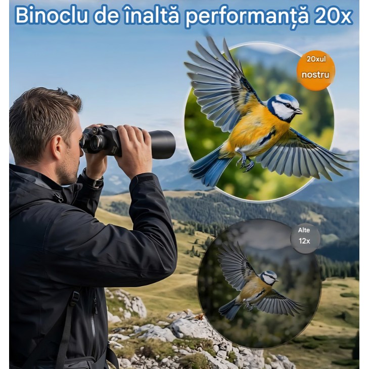 Professzionális távcső, Aurosports 20x70 HD, FMC lencsékkel, 70 mm-es objektívvel, továbbfejlesztett gyenge fényviszonyok melletti teljesítménnyel, madármegfigyeléshez, túrázáshoz és vadászathoz, szállítás 7-9 nap