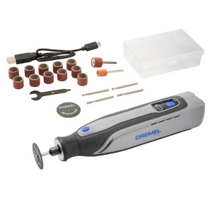 Multifunkciós szerszám, Dremel 8150, Szénkefe nélküli, 7,2 V-os USB-C akkumulátorral, 33 000 fordulat/perc, LED világítás, 20 tartozék, Forgószerszám 3D alkatrészek vágásához, gravírozásához, csiszolásához és megmunkálásához