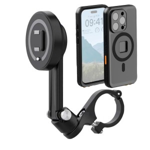 Motorkerékpár kormányra szerelhető telefonrögzítő rendszer vízálló tokkal, TELESIN, iPhone 16 Pro-val kompatibilis, mágneses zár és biztonsági, fekete