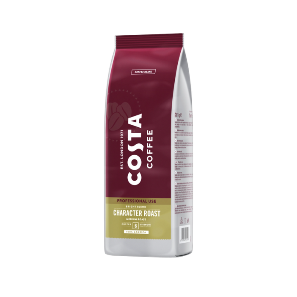 Kávébabok, Costa, Bright Blend Character Roast Professional, súly 1 kg, közepes pörkölésű, ideális eszpresszóhoz
