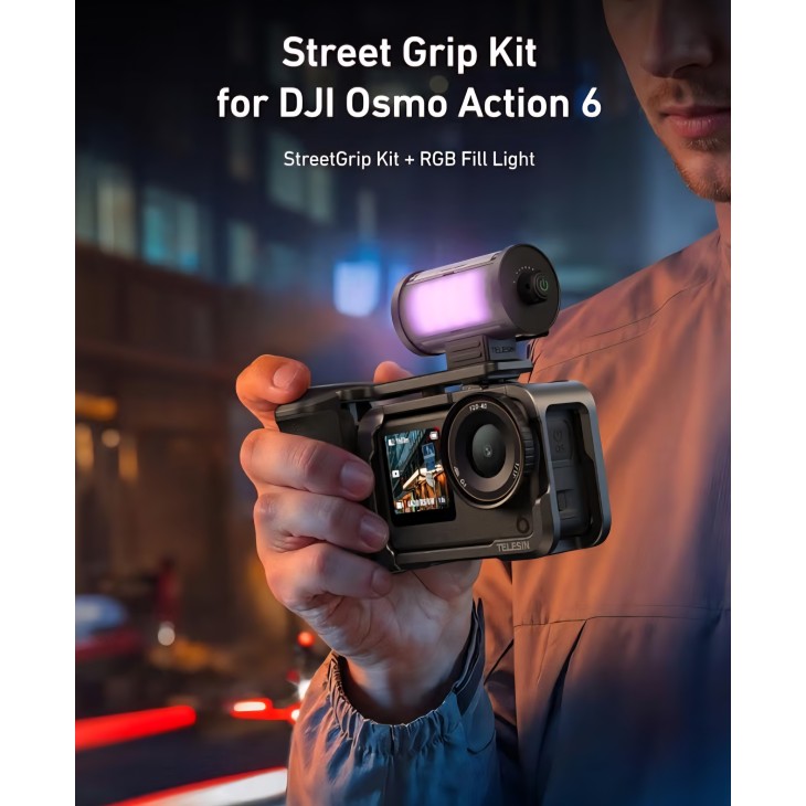 TELESIN készlet DJI Osmo Action 6 kamerához, védő fém tokkal, alumínium fogantyúval és mágneses RGB videolámpával, filmezéshez és vlogoláshoz szükséges kiegészítőkkel, szállítás 7-8 nap alatt