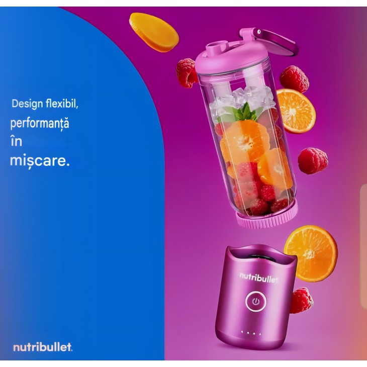 NutriBullet Flex hordozható turmixgép 590 ml, USB-C, jégzúzóval, levehető pengével, elvitelre alkalmas fedéllel, BPA-mentes, NBP013VT, lila